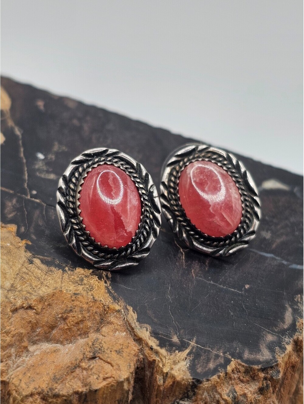 Will Denetdale Navajo 925 Silver Rhodochrosite Stud Earrings